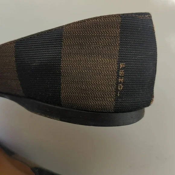 Fendi Ballet bow logo Canvas Leather cherry Red flats Size 6 - Picture 6 of 9